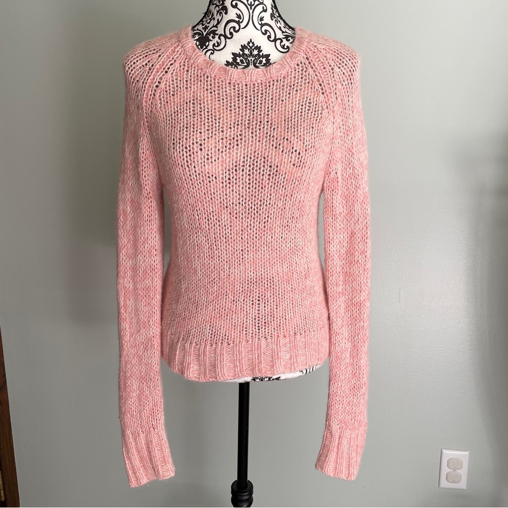 American Eagle Outfitters Sheer Sweater Pink Angora Rabbit Hair & Wool Sz XL